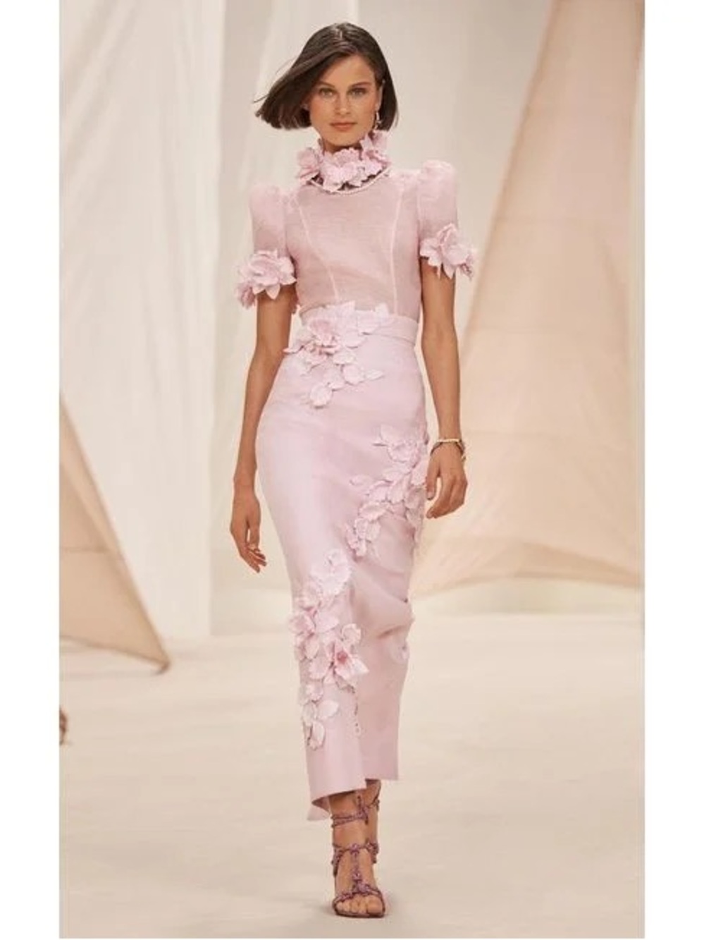Zimmermann High Tide Orchid Midi Skirt with Floral Appliqués